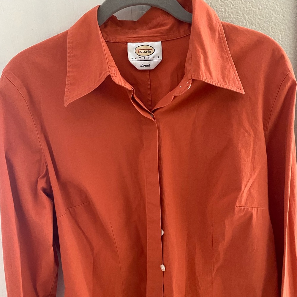 Talbots Rust Orange Button-Up Blouse MP Petite